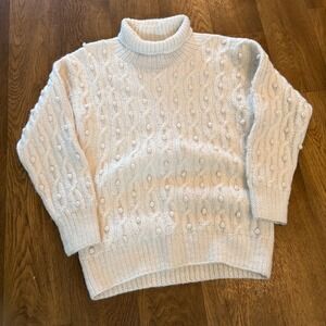 VTG 80's 90's Authentic Lanart Women's Alpaca Wool Cable Knit Roll Neck Sweater